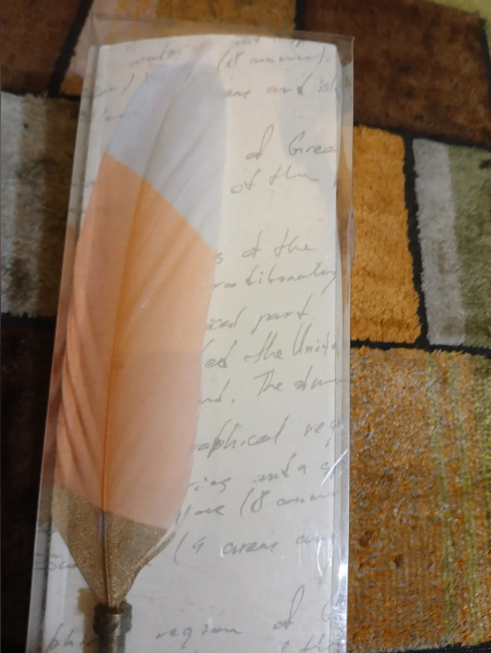Feather Quill Pen with Metal Holder - Peach and Cream